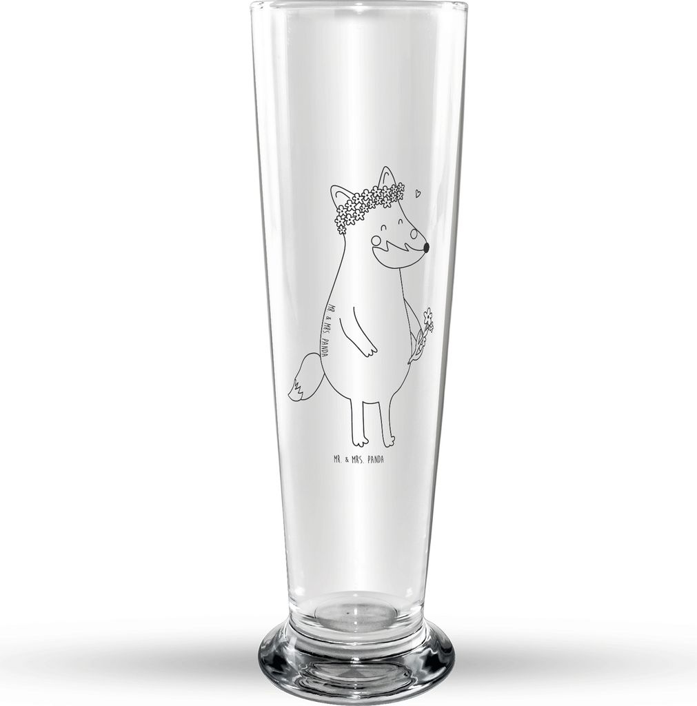 Mr. & Mrs. Panda Bierglas Fuchs Blumen - Transparent - Geschenk, Weizen Glas, Bier, Weizenbier, Mr Mrs Weizenglas, Boho, Weißbierglas, Mich, Liebe...