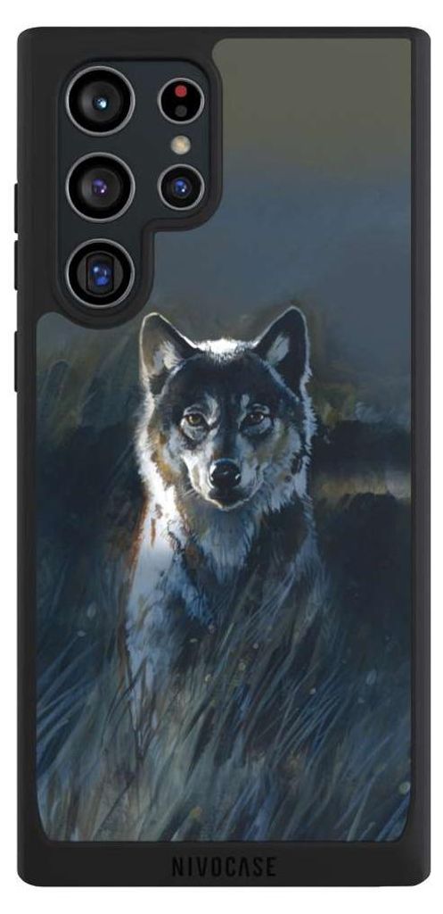 NIVOCASE Handyhülle für Samsung Galaxy S22 Ultra Hülle NIVOpure Case Schwarz Malerei Natur Wolf