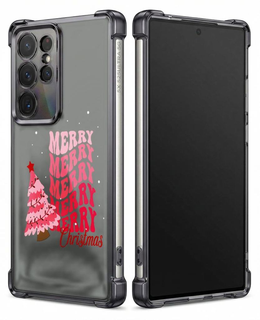 Personalisierte Hülle mit Bild für Samsung Galaxy S25 Ultra Elektroplattiert TPU Stoßdämpfer Handyhülle mit Fröhliche Weihnachten!