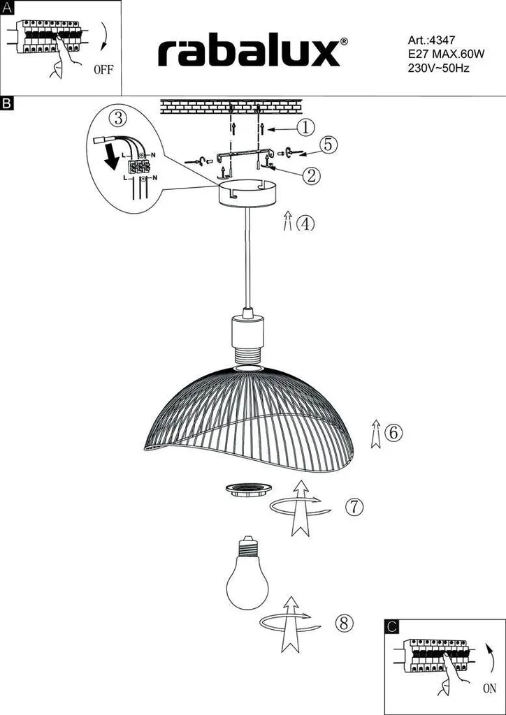 Éclairage de plafond industriel E27 Iduna pour table de salle à manger