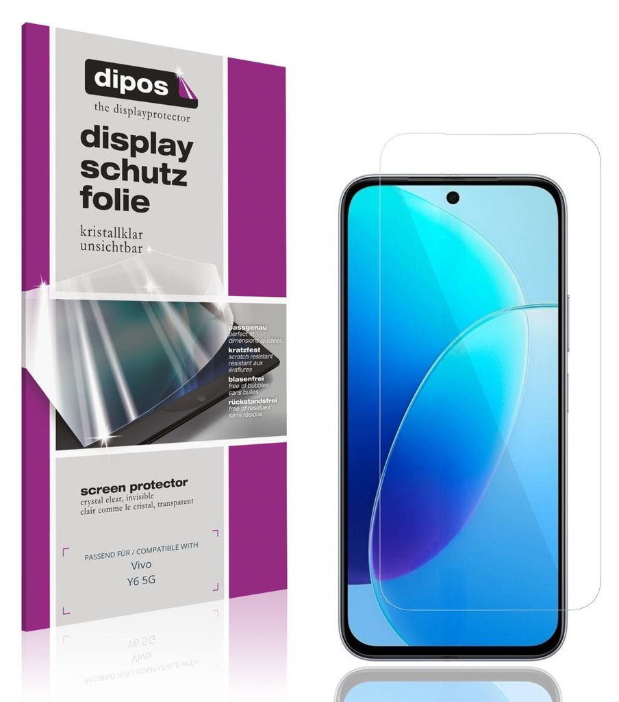4x Schutzfolie für Vivo Y6 5G klar Displayschutzfolie Folie Display Schutz dipos