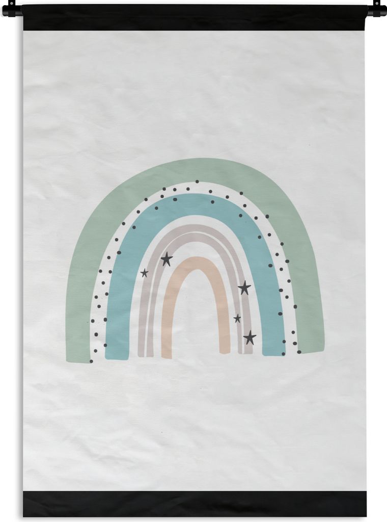 MuchoWow Wandteppich Wandbehang Regenbogen - Kinder - Sterne - Tupfen - Pastell 90x120 cm Tapisserie Dekoration Wandtuch - Wanddeko