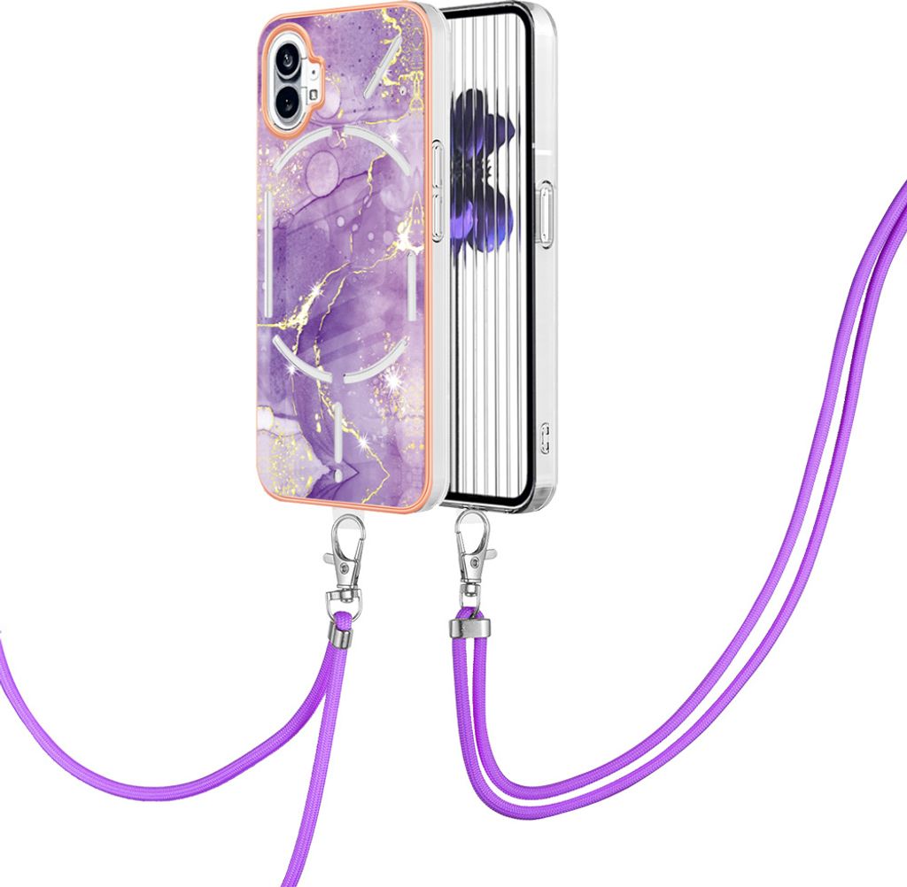Handykette Hülle für Nothing Phone (1) Muster TPU Schutzhülle mit verstellbarem Tragegurt Violett