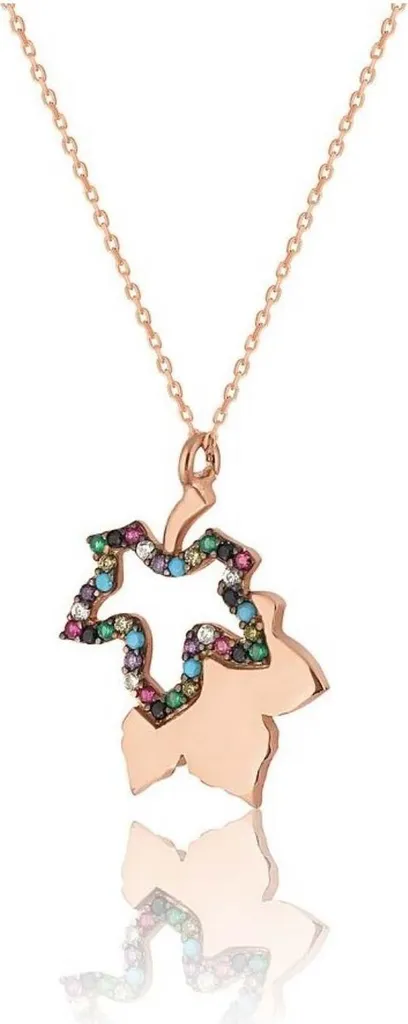 Collier Argent 925 Feuille d'Érable et Zirconium Multicolore pour Femme
