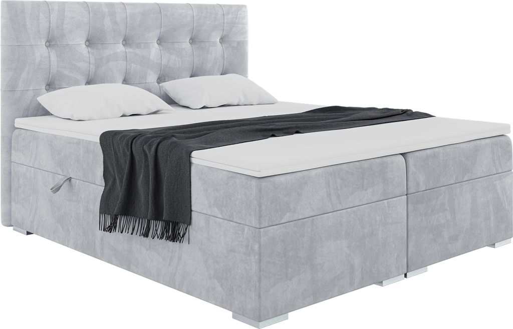 MEBLINI Boxspringbett mit Bettkasten - Gepolstert Doppelbett mit Matratze und Topper - Polsterbett mit Stauraum - Bett mit Kopfteil - Stauraumbett ...