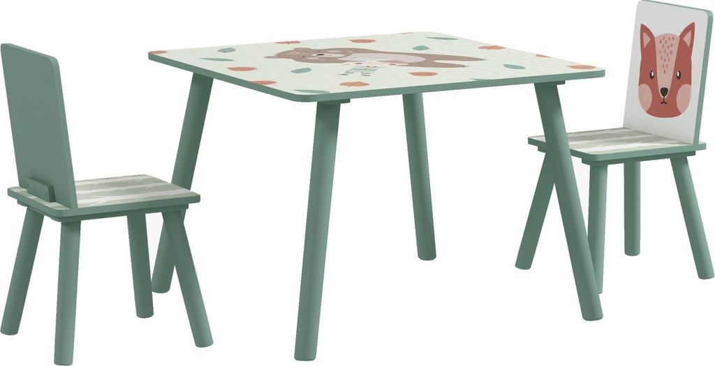 Kindertisch und 2 Stühle, Tierdesign, Grün, für 3-8 Jahre