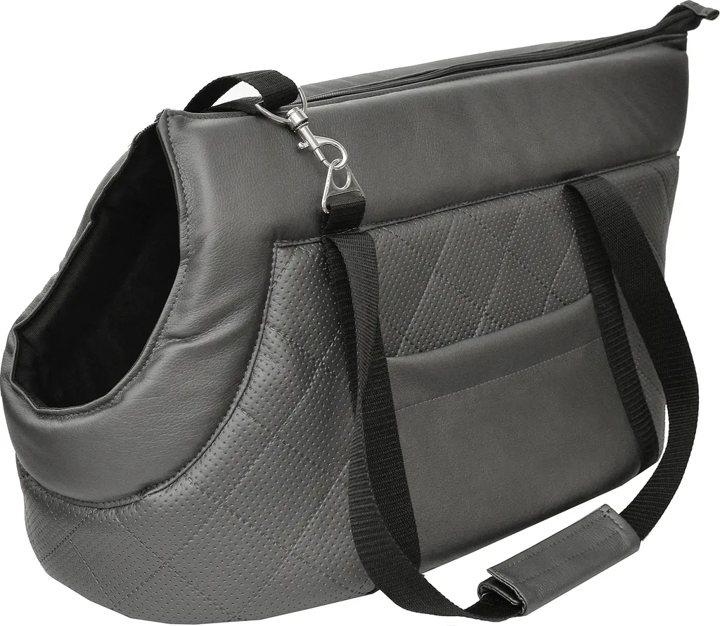 Sac à bandoulière pour animaux de compagnie en similicuir Gris M