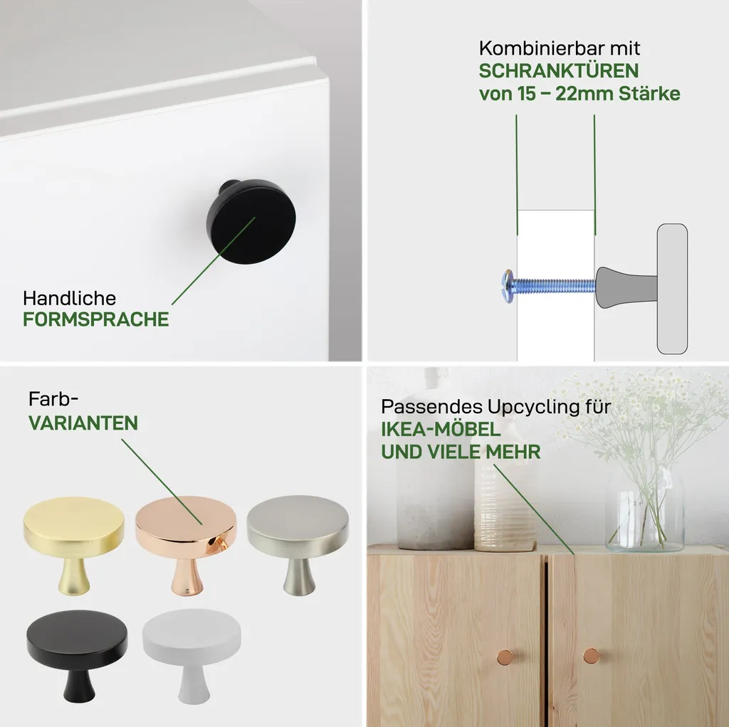 Natural Goods Berlin Maniglia per mobili KREISEL, pomolo per mobili, maniglia per armadi, pomolo per cassetti e porte, oro (spazzolato), 10 pezzi - 3