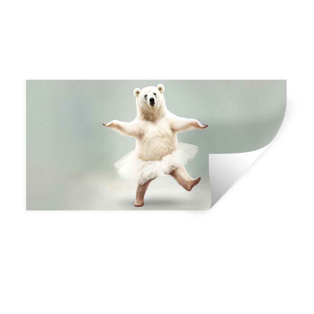 MuchoWow Wandtattoo Wandsticker Wandaufkleber Eisbär - Tutu - Weiß - Porträt - Tiere - Kinder 40x20 cm Selbstklebend und Repositionierbar - Au...