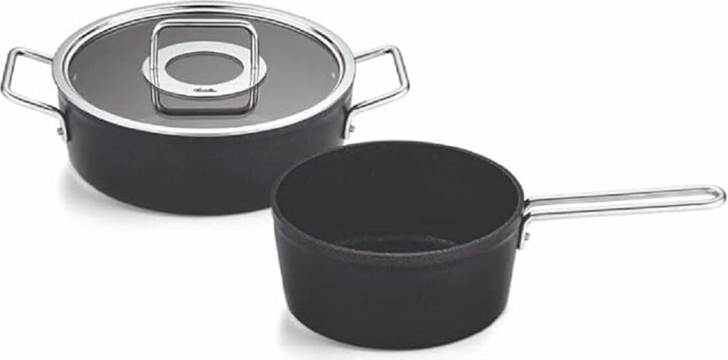 Fissler Adamant / Aluminium-Kochtopfset, 2-teilig, Töpfe-beschichtet mit Glasdeckel, antihaftend (1 Bratentopf, 1 Stielkasserolle) - Induktion