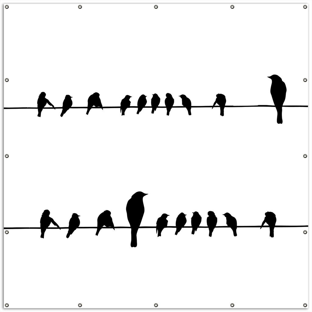 Wallario XXL Outdoor-Poster für Garten oder Balkon, Motiv Vögel auf einer Stromleitung, in ca. 200 x 200 cm