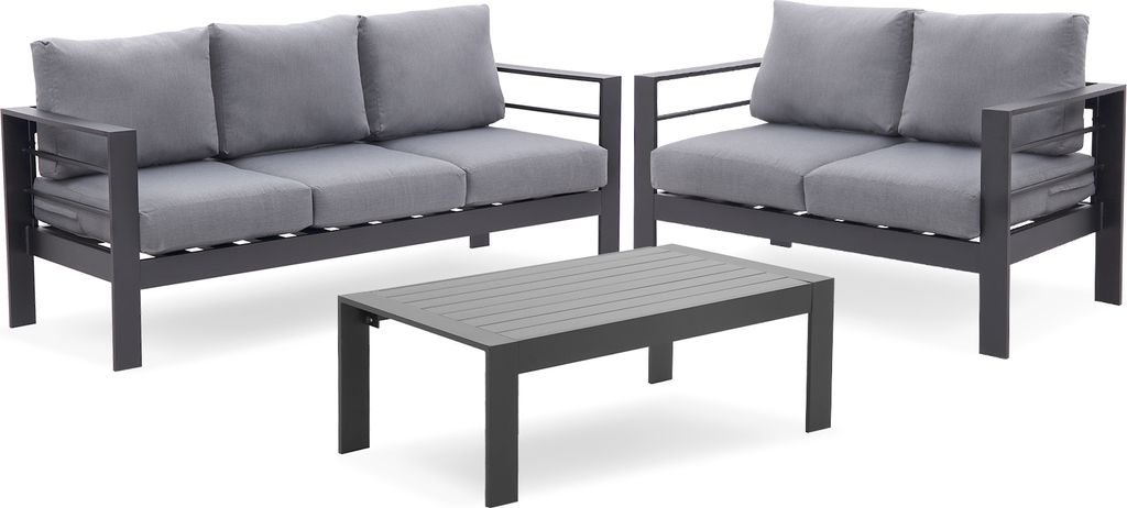 MeXo Gartenmöbelset, Loungeset Aluminium für 4-5 Personen mit Kissen & Couchtisch Indoor Outdoor Balkon Garten Terrasse (Sitzgruppe, Aluminiumrah...