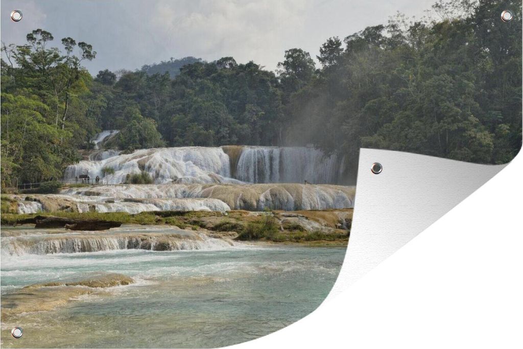 MuchoWow 60x40 cm Outdoor-Poster Gartendeko Sichtschutz Garten Poster für den Garten Vorderseite des Wasserfalls Palenque Mexiko