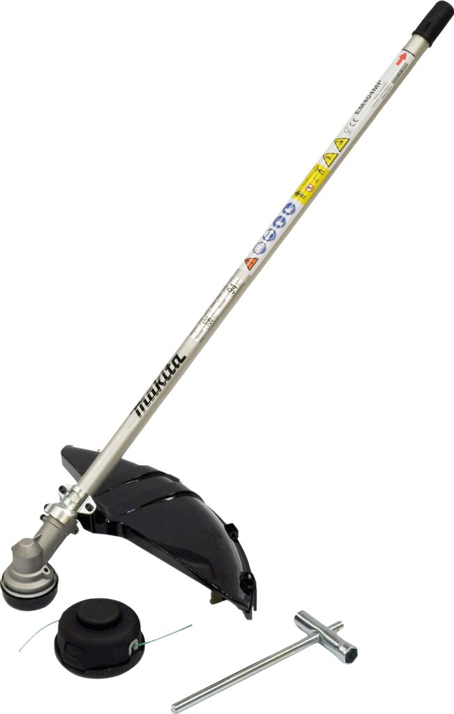 A string trimmer attachment for a power tool is shown against a white background.
