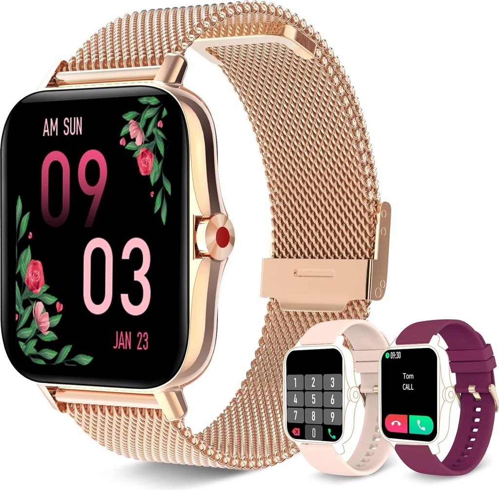 Damen-Smartwatch mit Telefonfunktion, 1,7-Zoll-HD-Display, wasserdichte Uhr mit Herzfrequenz, Schlafüberwachung, Menstruationszyklus,SpO2 Android IOS
