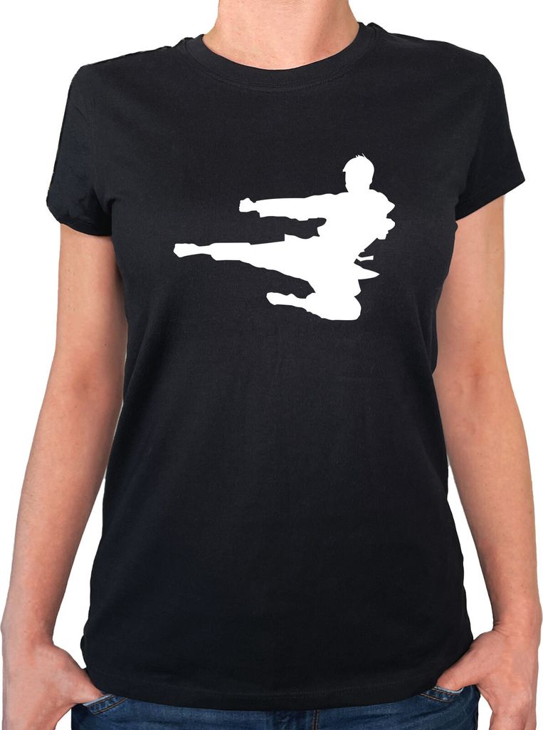 Huuraa Damen T-Shirt Karate Silhouette L Black Bio Baumwolle Fairtrade Damenshirt Geschenkidee