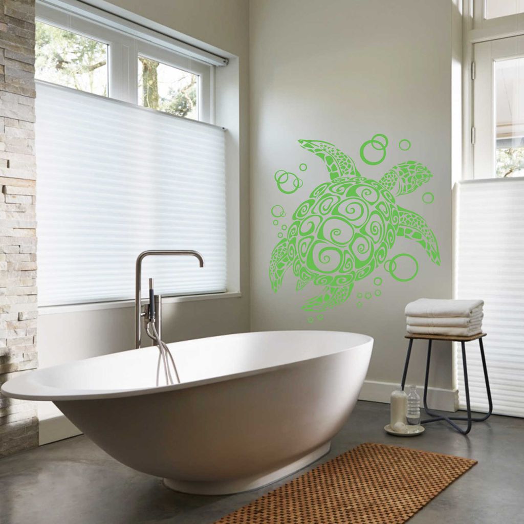 Wandtattoo - Wandaufkleber - Wandtattoo "Bubble Turtle" - 30cm x 28cm lindgrün - Dekoration Küche Wohnzimmer Wand