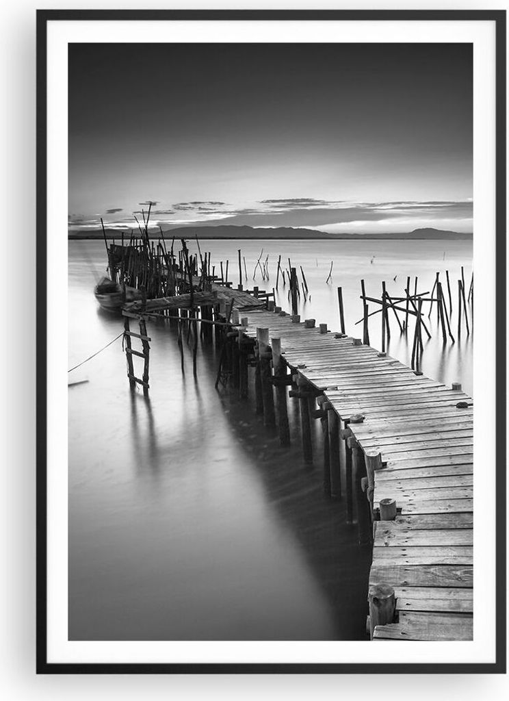Gerahmtes Poster - Schwarzer Rahmen - Meer Brücke Landschaft Natur - 70x100 cm - Wand Bild - Wanddeko - Wandbilder - Wandposter - Bilderrahmen - B...