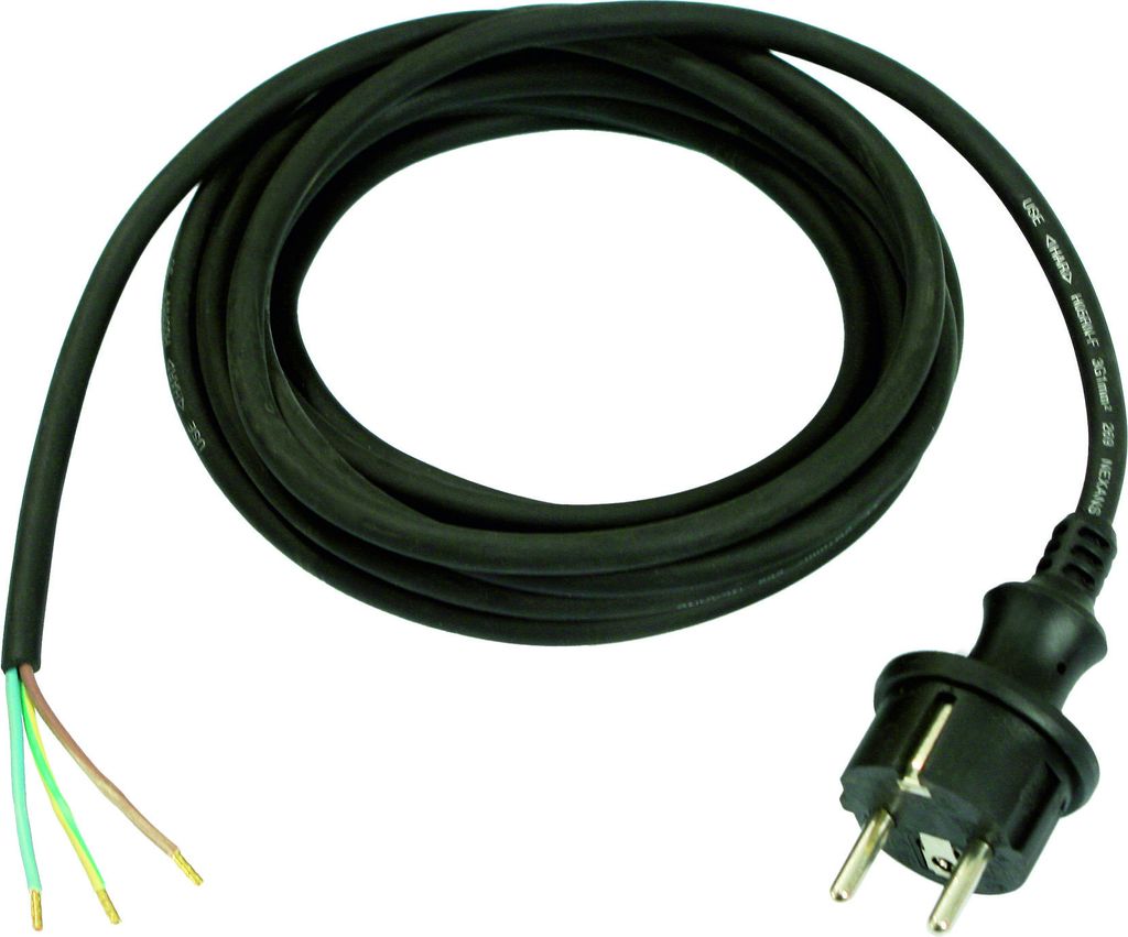 Gummi-Anschlussleitung, schwarz, 230V, H07RN-F 3G1,0 / 3 m