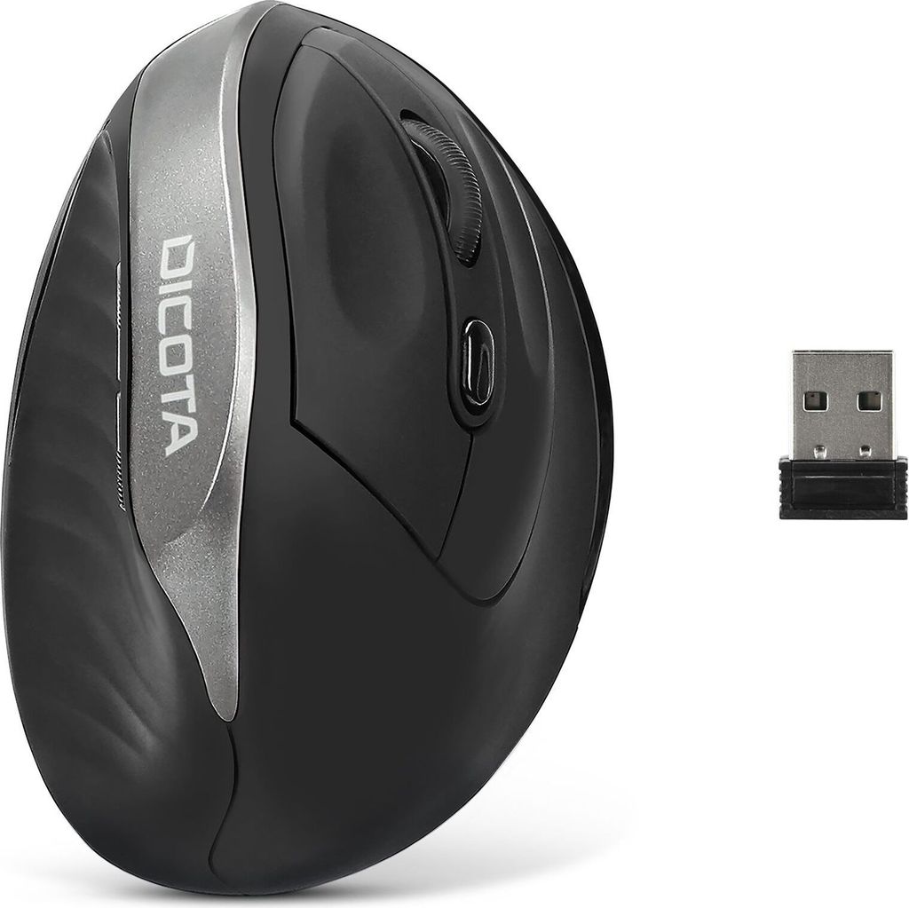 DICOTA Relax - Maus - ergonomisch - Für Rechtshänder - 5 Tasten - kabellos - kabelloser Empfänger (USB) - Schwarz
