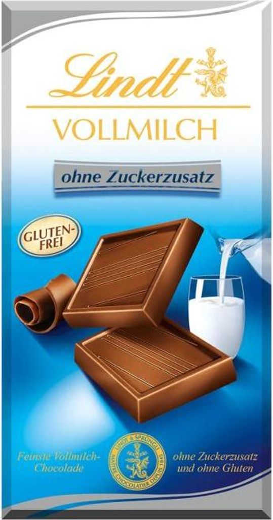 Lindt Vollmilch ohne Zuckerzusatz Tafel 100g Produktbild 