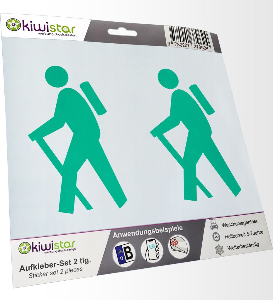 Kiwistar - 2x Kennzeichenaufkleber - tuerkis - 21 mm Wanderer - Gehen Aufkleber für Auto, Laptop, Fahrrad, LKW, Motorrad Mehrfarbig JDM Decal Racing