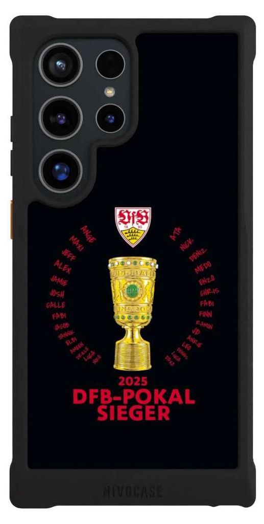 NIVOCASE Hülle für Samsung Galaxy S24 Ultra Stoßfeste Handyhülle NIVOmax Case Schwarz Offizielles Lizenzprodukt Pokal VfB Stuttgart