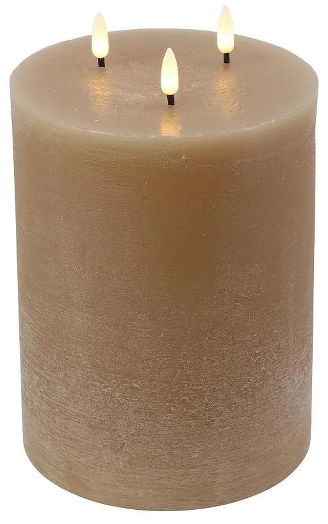Grande bougie LED décorative ronde beige de 22,5 cm pour salon cosy