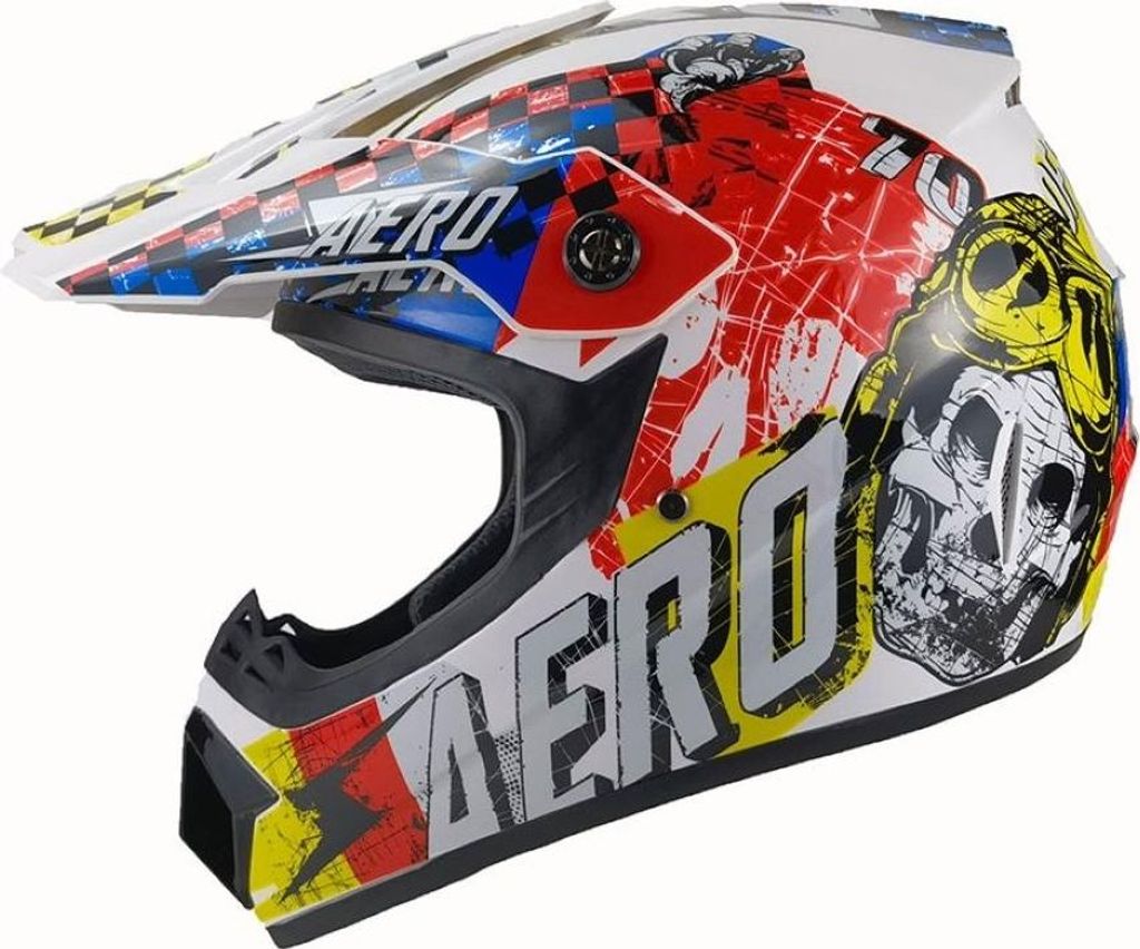 Crosshelm Helm Kinderhelm Motorradhelm Motocross Skeleton Weiß Bunt Größe XL