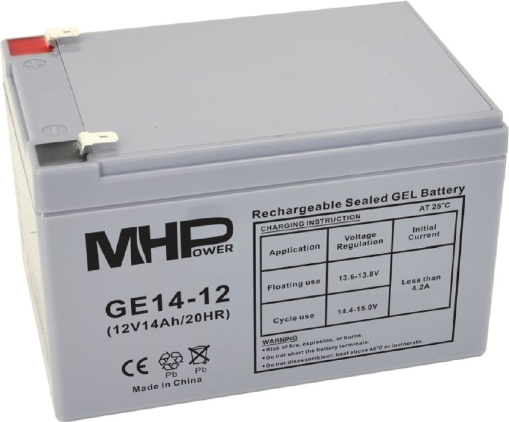 MHPower GE14-12 Batteria gel 12V/14Ah, Faston F2 - 6,3mm, Immagine del prodotto 