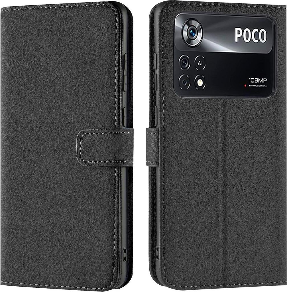 Conie Klapp Tasche für Xiaomi POCO X4 Pro 5G Kartenfach Rundumschutz Hülle in Schwarz