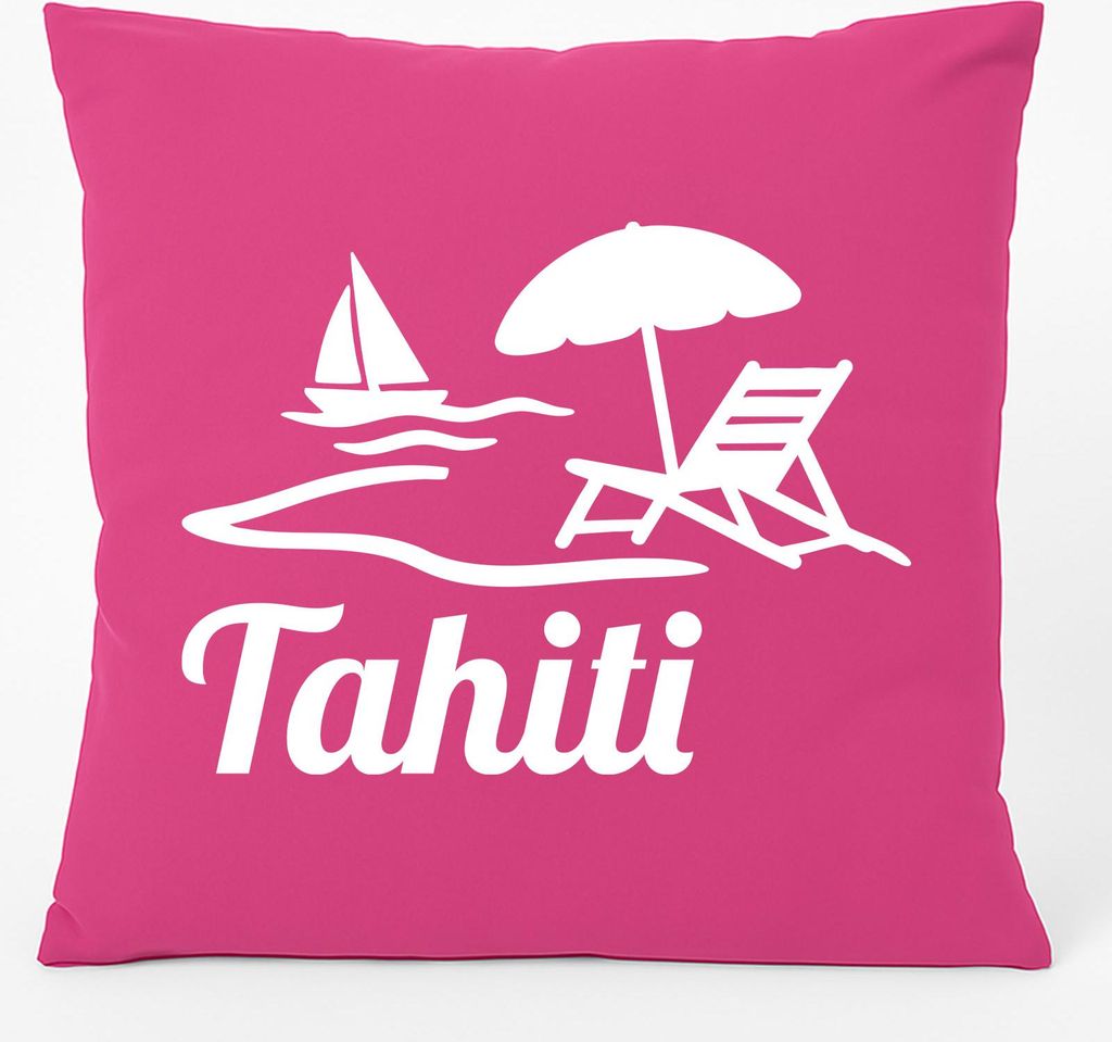 Huuraa Kissen Tahiti Inselmotiv Französisch-Polynesien 40x40cm mit Füllung Fuchsia Baumwolle Dekokissen Geschenkidee