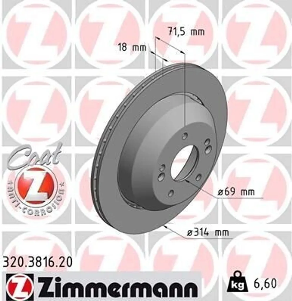 Disque de Frein Zimmermann 320.3816.20 avec Protection Anti-Corrosion