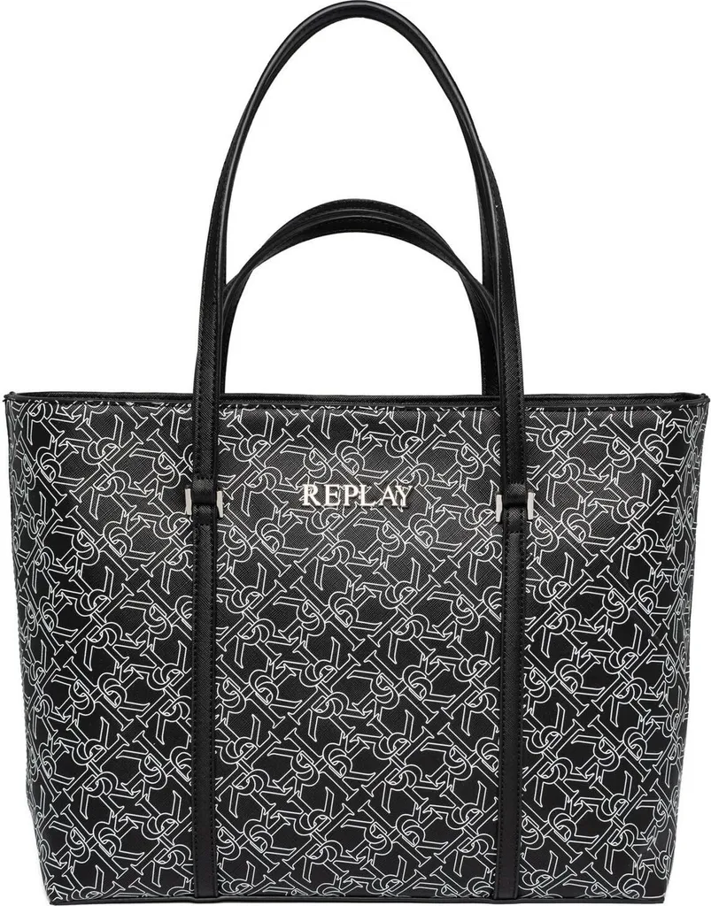 REPLAY Borsa Shopper Nera Minimal - Hand Bag Funzionale Black Donna