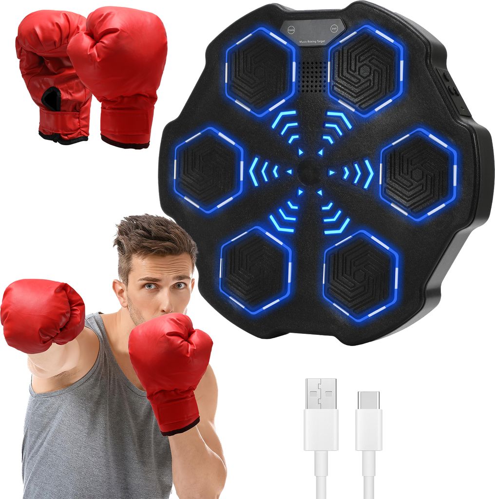 TolleTour Boxmaschine mit Musik, Boxtrainingsausrüstung mit Boxhandschuhen mit 9 Geschwindigkeiten für Heimtraining/Boxtraining