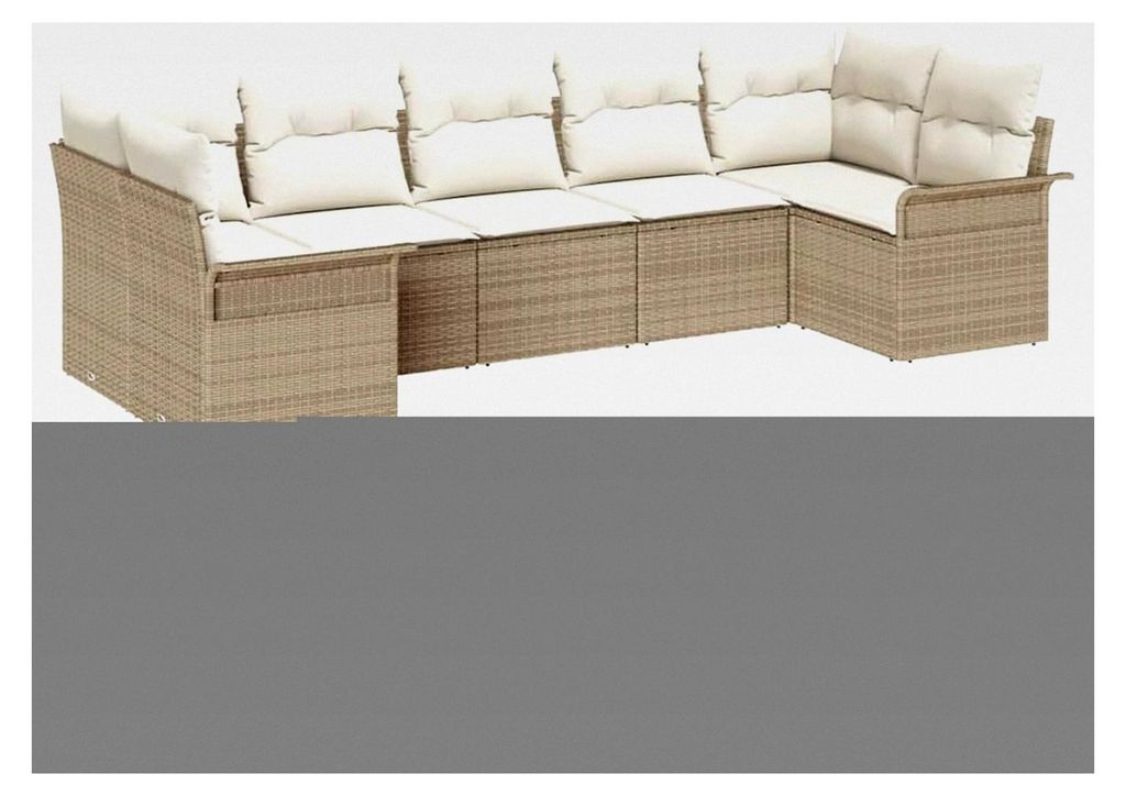 7-teiliges Garten-Sofaset mit Kissen in Beige aus Poly-Rattan für den Außenbereich