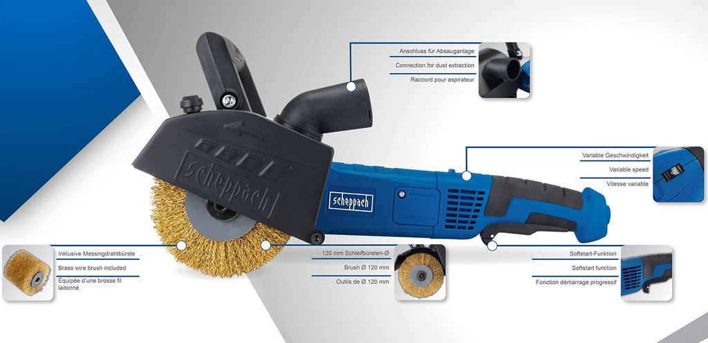 Kefová sanitačná brúska Scheppach MRS 1300, 120 mm, 1300W Obrázok produktu 26