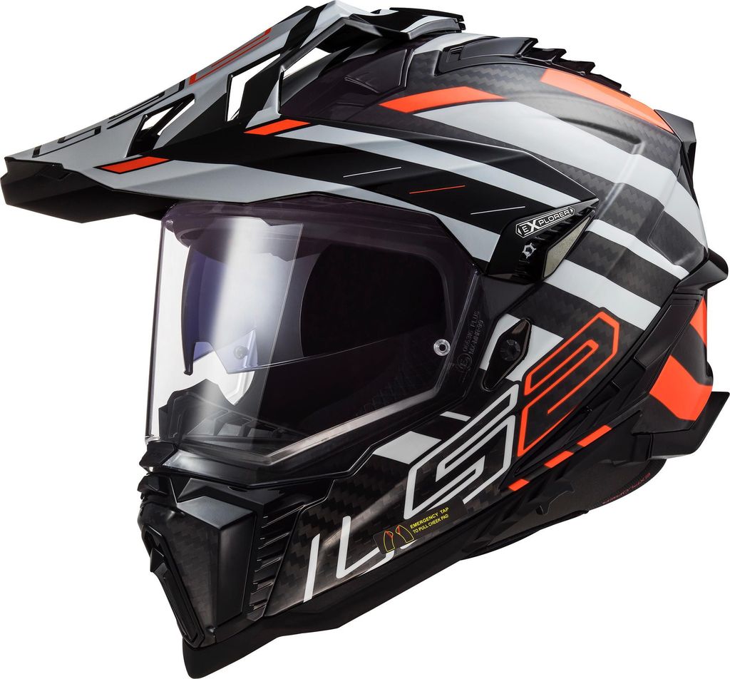 LS2 Endurohelm MX701 Explorer Carbon Edge L Schwarz / Weiß / Orange