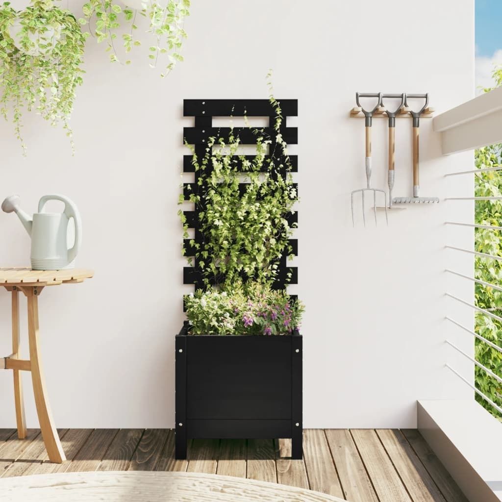 Cloris Designermöbel Pflanzkübel Rankhilfe Schwarz 39x39,5x114 cm Massivholz Kiefer 2024 Neu
