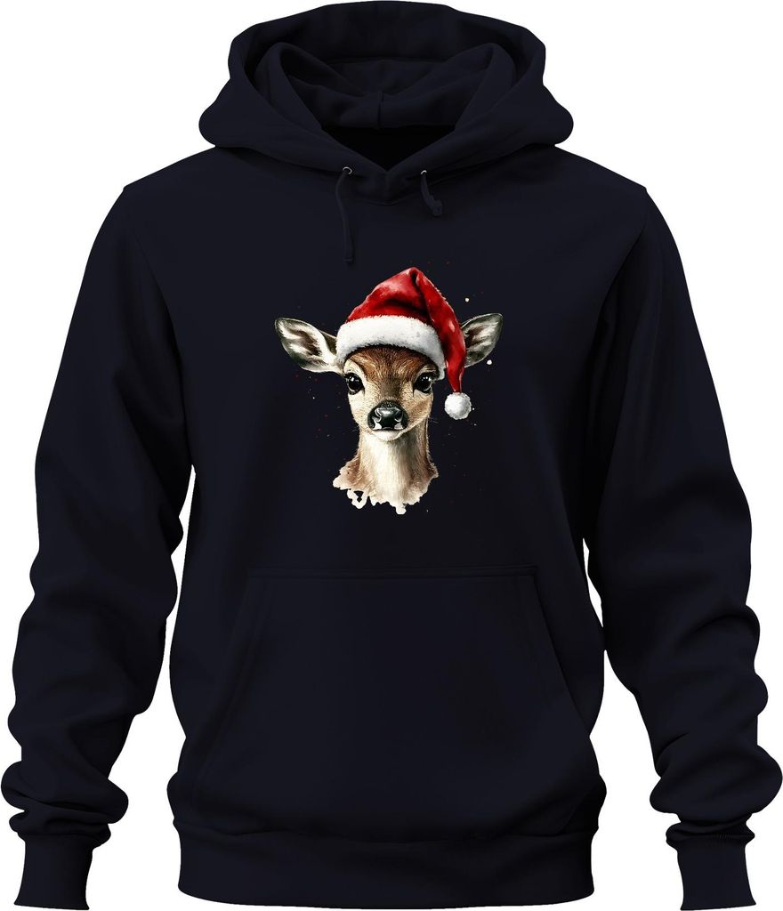 Weihnachts Rehkitz Aquarell süß Geschenk Winter festlich Uni Hoodie Kapuzenpullover, Navy, S
