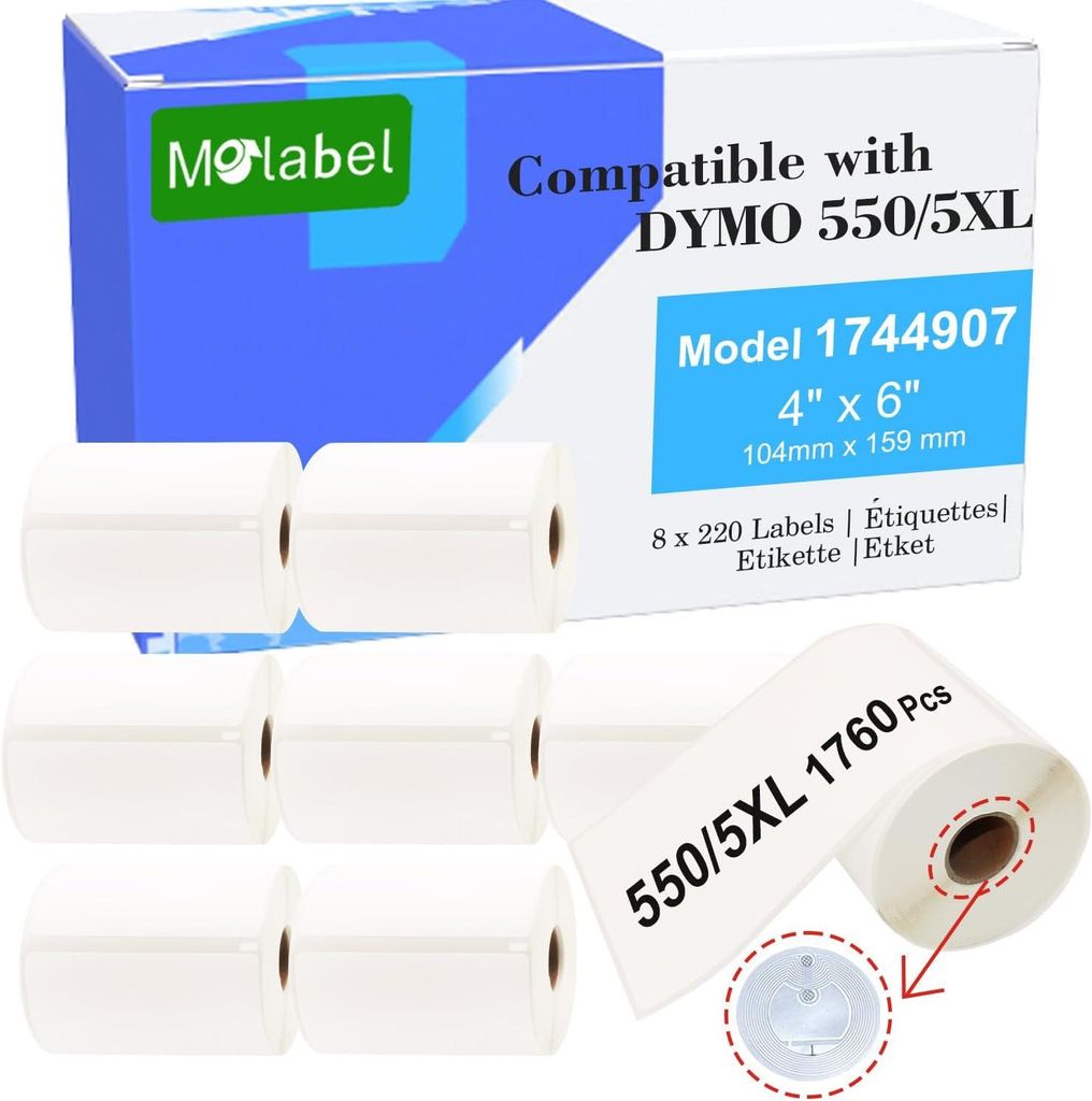 Etiketten für den Dymo-Drucker, 104 x 159 mm, Molabel S0904980, 8 Rollen, selbstklebend