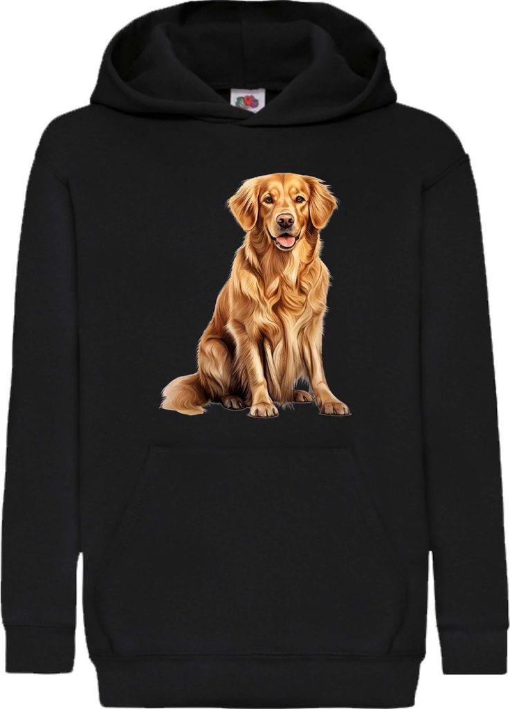 Kinder Kapuzenpullover Dogs Breeds Golden Retriever Dog Breed 008, 9-11 Jahr - 140 / Schwarz