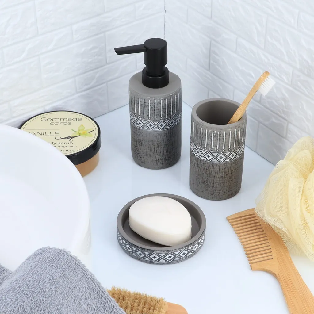 Accessoires salle de bain gris ciment 3 pièces format compact 6 cm - 5