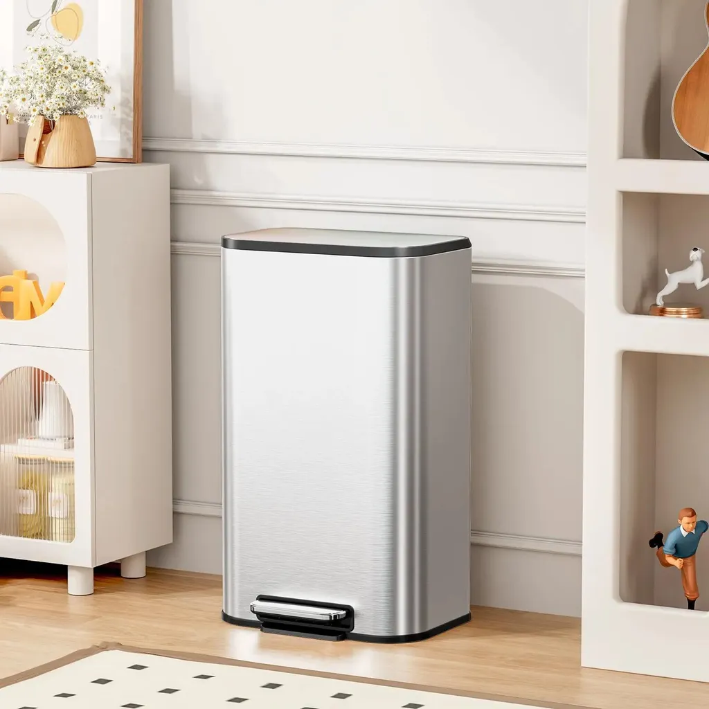 Poubelle à pédale 50l en acier inoxydable mat anti-traces pour cuisine