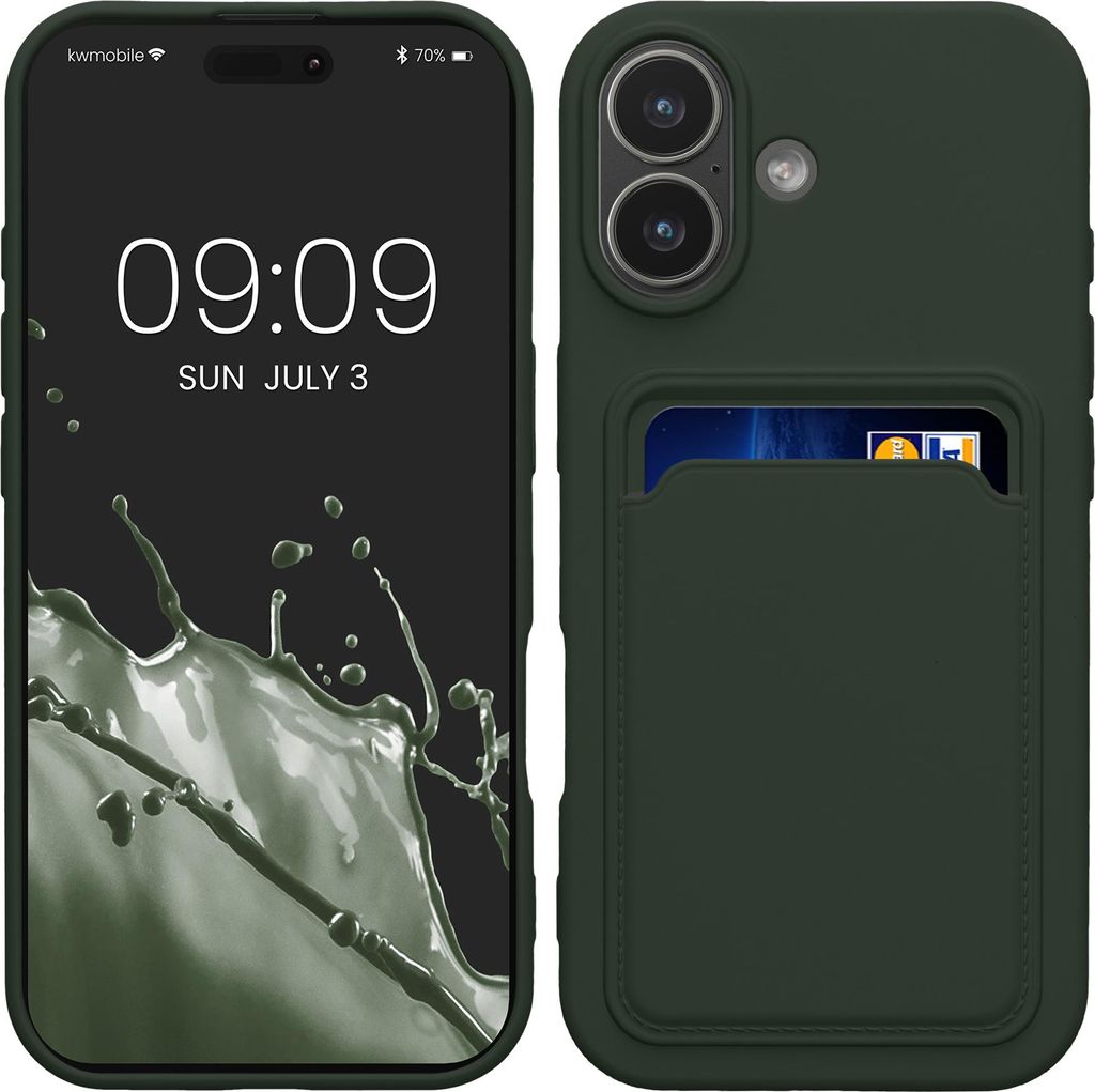 kwmobile Handyhülle kompatibel mit Apple iPhone 17 Hülle - Handy Cover mit Fach für Karten - in Dunkelgrün