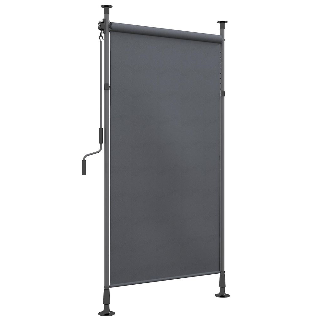 Senkrechtmarkise Balkonrollo 150 x 220-310cm mit Kurbel, wetterfestes Balkonsichtschutz aus Polyester in Dunkelgrau für Garten