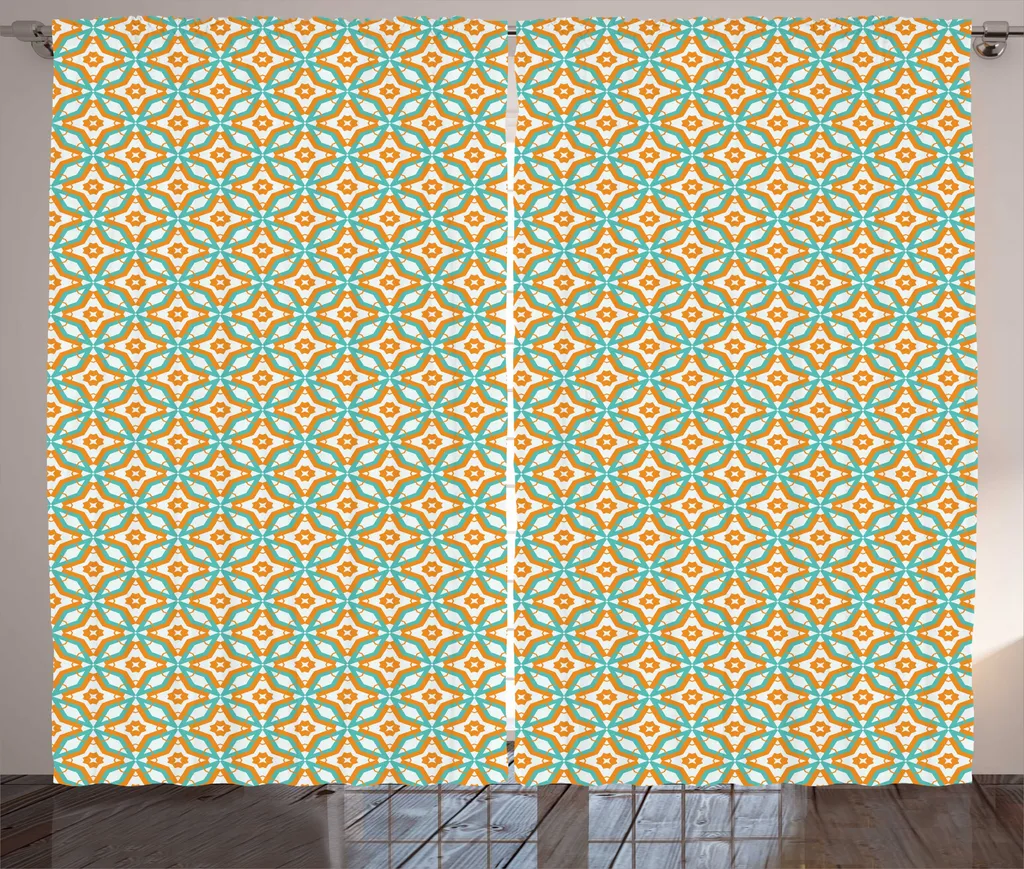 Rideau Géométrique Orange Foncé 280x225 cm avec Boucles et Crochets