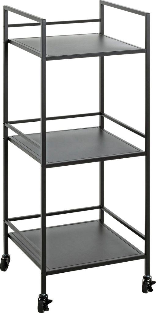 HAKU Möbel Beistelltisch Regal auf Rollen Servierwagen schwarz - Metall, B/H/T: 35x92x35 cm
