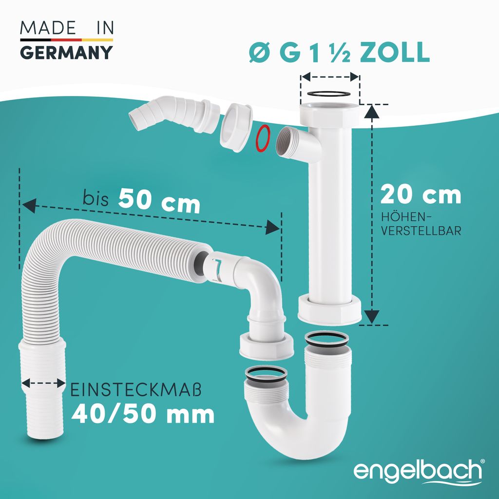 Engelbach Siphon für Küchenspüle mit Flexiblem Produktbild 4