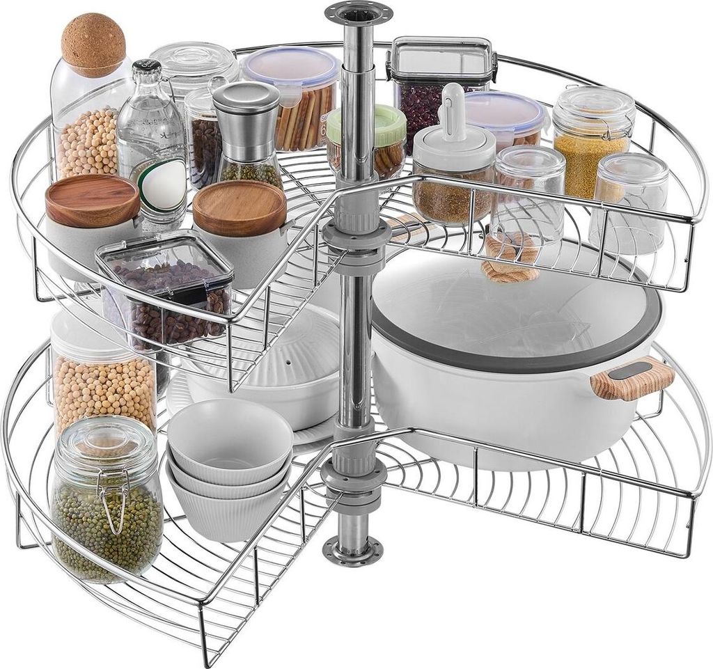 28" 2 Tier Kidney Shaped Chrome Corner Organizer Lazy Susan Cabinet Blind